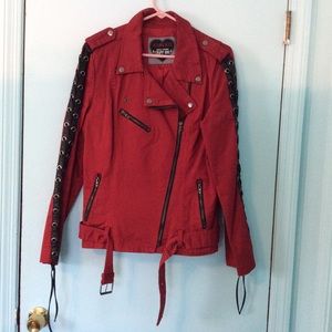 Tripp NYC Red Jean Jacket with Black Accents